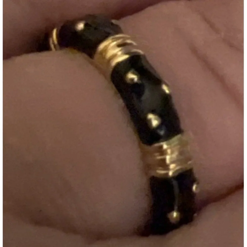 Lauren‎ G Adams LGA Stacking Enamel Ring Black Gold-Tone Size 6 NWT